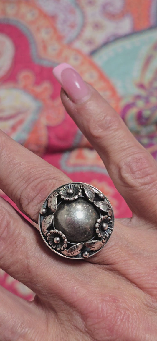 Vintage Danish Sterling Silver floral dome ring