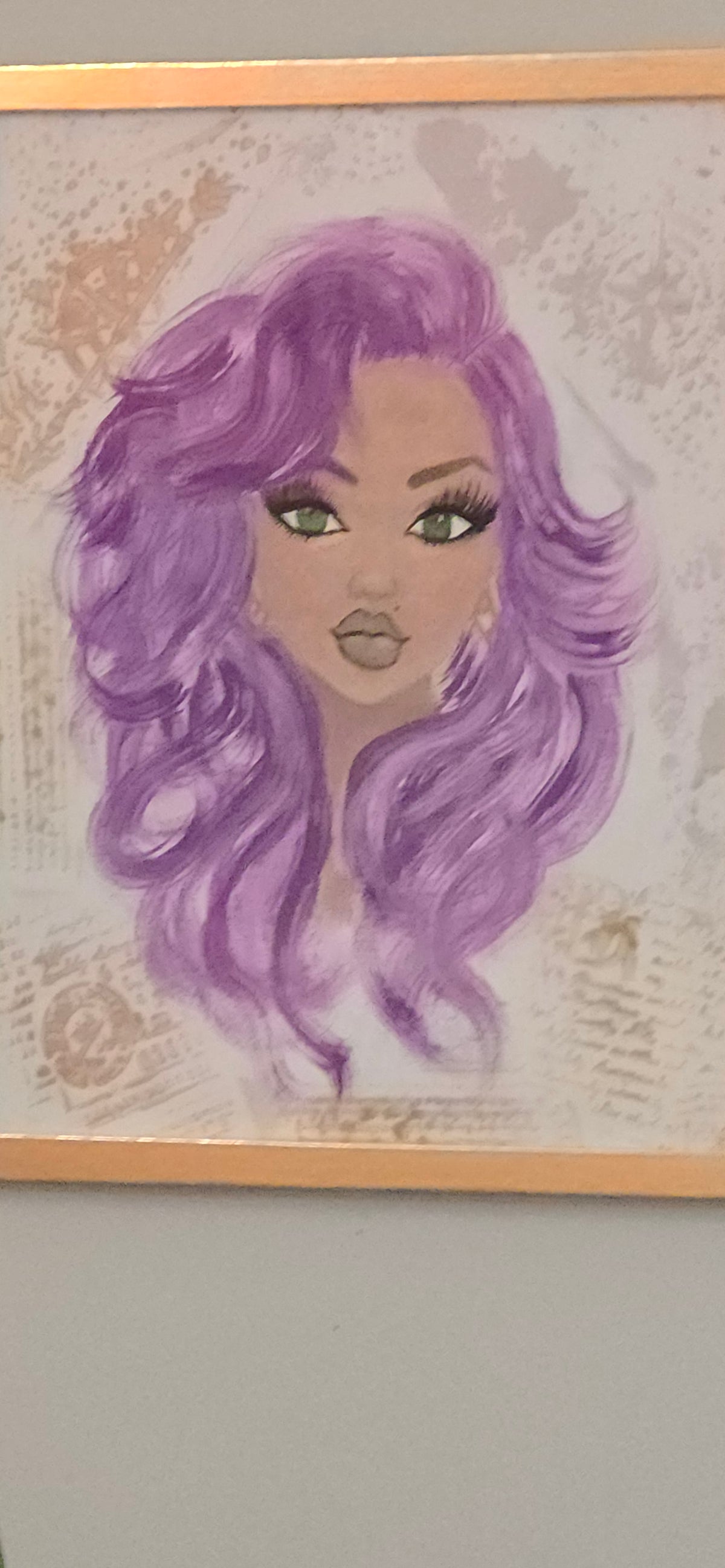 11x14 Purple Reign Glam girl original mixed media painting