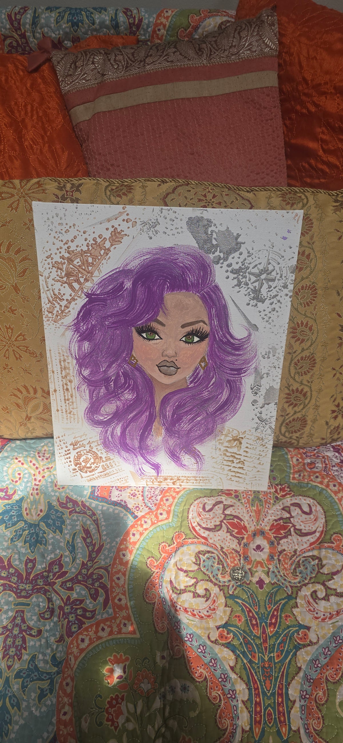 11x14 Purple Reign Glam girl original mixed media painting