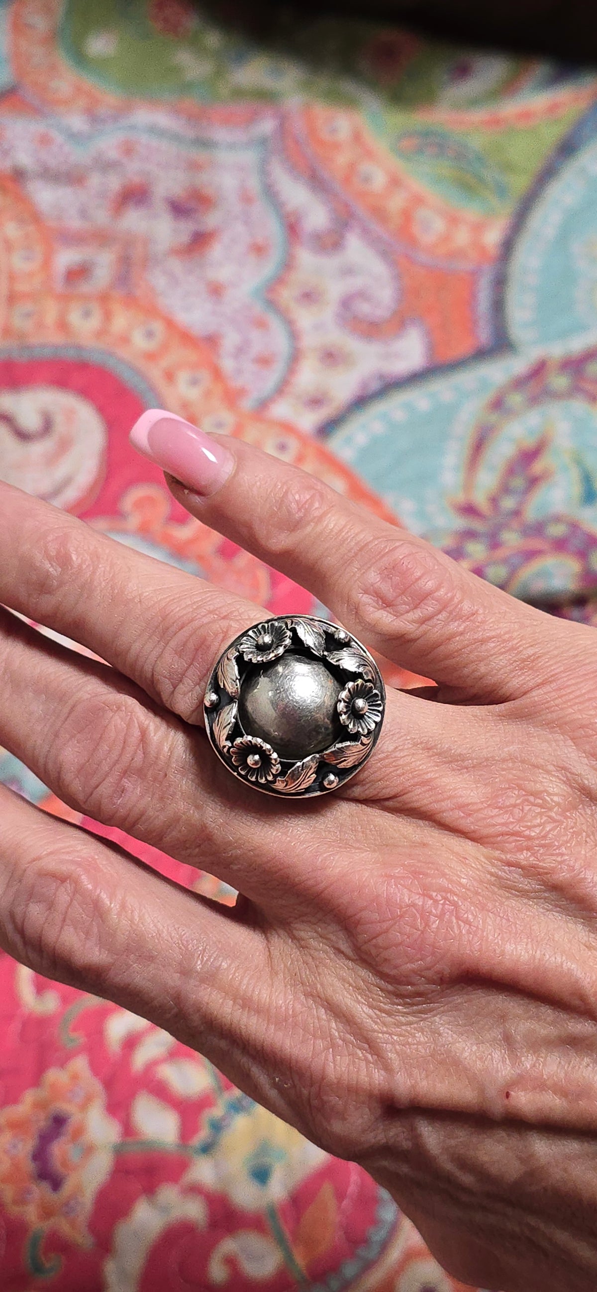 Vintage Danish Sterling Silver floral dome ring