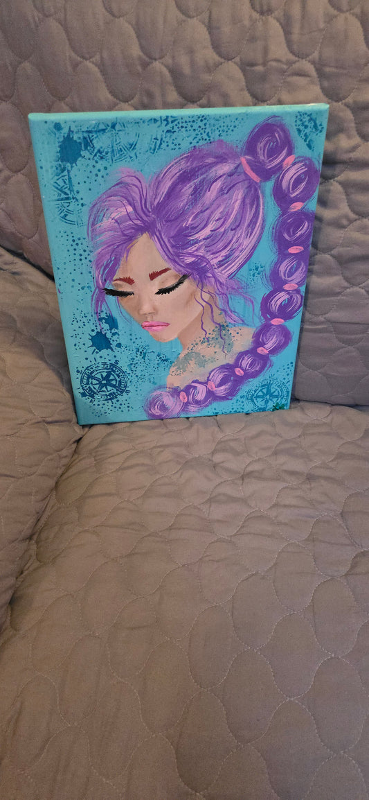 Lavender Drift – Original 11x14 Acrylic Painting on Gallery-Wrapped Canvas | Purple Hair Wall Art | Dreamy Boho Girl Decor